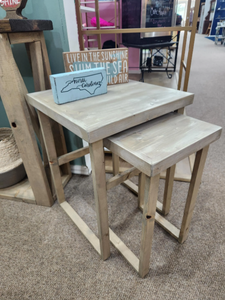 Nesting End Tables Table - Gray Whitewash - Living Room Wood Furniture