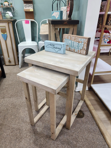 Nesting End Tables Table - Gray Whitewash - Living Room Wood Furniture