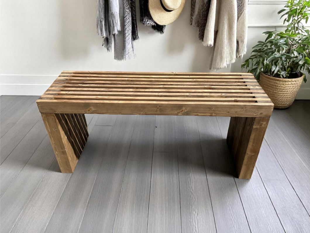 Modern Slatted Wood Bench – Entryway, Mudroom, or Foyer