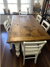 Load image into Gallery viewer, Rustic 6-Foot Farmhouse Table - With Bench and Chairs - Chunky Turned Legs - Provincial Brown and Antique White
