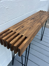 Load image into Gallery viewer, Modern Farmhouse Console Table - Wood Entryway Decor - Narrow with Hairpin Legs - Sofa Table
