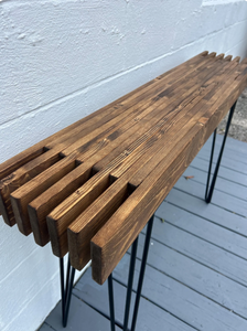 Modern Farmhouse Console Table - Wood Entryway Decor - Narrow with Hairpin Legs - Sofa Table