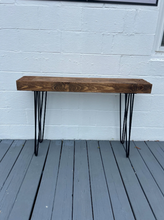 Load image into Gallery viewer, Modern Farmhouse Console Table - Wood Entryway Decor - Narrow with Hairpin Legs - Sofa Table
