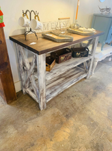 Load image into Gallery viewer, Rustic Wooden Buffet Table: Distressed White &amp; Red Mahogany Farmhouse Decor
