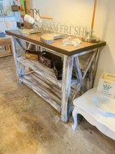 Load image into Gallery viewer, Rustic Wooden Buffet Table: Distressed White &amp; Red Mahogany Farmhouse Decor
