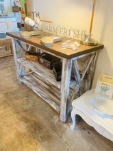 Load image into Gallery viewer, Rustic Wooden Buffet Table: Distressed White &amp; Red Mahogany Farmhouse Decor
