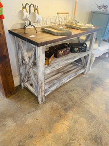 Rustic Wooden Buffet Table: Distressed White & Red Mahogany Farmhouse Decor