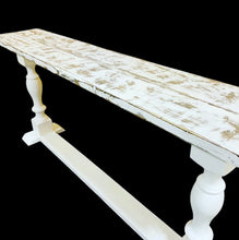 Load image into Gallery viewer, Rustic Farmhouse Entryway Table: Weathered White Console Sofa Table
