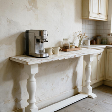 Load image into Gallery viewer, Rustic Farmhouse Entryway Table: Weathered White Console Sofa Table
