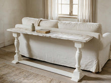 Load image into Gallery viewer, Rustic Farmhouse Entryway Table: Weathered White Console Sofa Table
