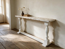 Load image into Gallery viewer, Rustic Farmhouse Entryway Table: Weathered White Console Sofa Table
