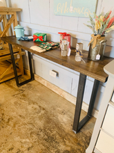 Load image into Gallery viewer, Industrial Farmhouse Entryway Table: Dark Walnut Top &amp; Black Metal Legs
