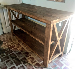 Rustic Wooden Console Table: Farmhouse Buffet, Brown Walnut Stain