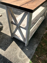Load image into Gallery viewer, Rustic Farmhouse Buffet Table: Distressed White &amp; Provincial Brown
