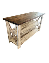 Load image into Gallery viewer, Rustic Farmhouse Buffet Table: Distressed White &amp; Red Mahogany
