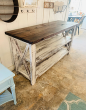 Load image into Gallery viewer, Rustic Farmhouse Buffet Table: Distressed White &amp; Red Mahogany
