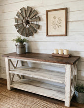 Load image into Gallery viewer, Rustic Farmhouse Buffet Table: Distressed White &amp; Red Mahogany
