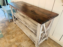 Load image into Gallery viewer, Rustic Farmhouse Buffet Table: Distressed White &amp; Red Mahogany
