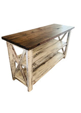 Load image into Gallery viewer, Rustic Farmhouse Buffet Table: Distressed White &amp; Red Mahogany
