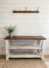 Load image into Gallery viewer, Rustic Farmhouse Buffet Table: Distressed White &amp; Red Mahogany
