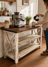 Load image into Gallery viewer, Rustic Farmhouse Buffet Table: Distressed White &amp; Red Mahogany
