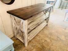 Load image into Gallery viewer, Rustic Farmhouse Buffet Table: Distressed White &amp; Red Mahogany
