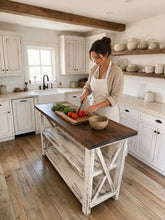 Load image into Gallery viewer, Rustic Farmhouse Buffet Table: Distressed White &amp; Red Mahogany
