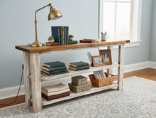 Load image into Gallery viewer, Rustic Farmhouse Bookshelf: Distressed White Console Entryway Table
