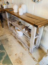 Load image into Gallery viewer, Rustic Farmhouse Bookshelf: Distressed White Console Entryway Table
