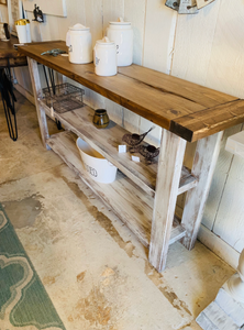 Rustic Farmhouse Bookshelf: Distressed White Console Entryway Table