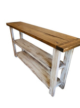Load image into Gallery viewer, Rustic Farmhouse Bookshelf: Distressed White Console Entryway Table
