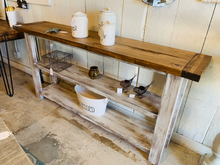 Load image into Gallery viewer, Rustic Farmhouse Bookshelf: Distressed White Console Entryway Table
