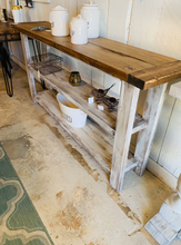 Load image into Gallery viewer, Rustic Farmhouse Bookshelf: Distressed White Console Entryway Table
