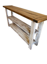 Load image into Gallery viewer, Rustic Farmhouse Bookshelf: Distressed White Console Entryway Table
