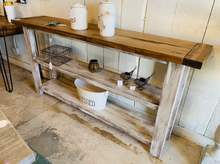 Load image into Gallery viewer, Rustic Farmhouse Bookshelf: Distressed White Console Entryway Table
