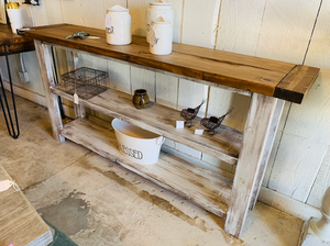 Rustic Farmhouse Bookshelf: Distressed White Console Entryway Table