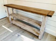 Load image into Gallery viewer, Rustic Farmhouse Bookshelf: Distressed White Console Entryway Table
