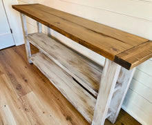 Load image into Gallery viewer, Rustic Farmhouse Bookshelf: Distressed White Console Entryway Table
