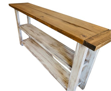 Load image into Gallery viewer, Rustic Farmhouse Bookshelf: Distressed White Console Entryway Table

