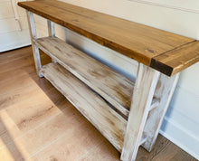 Load image into Gallery viewer, Rustic Farmhouse Bookshelf: Distressed White Console Entryway Table
