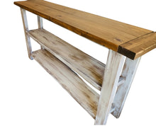 Load image into Gallery viewer, Rustic Farmhouse Bookshelf: Distressed White Console Entryway Table
