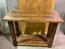 Load image into Gallery viewer, Rustic Honey Brown Farmhouse Console Table with Shelf
