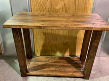 Load image into Gallery viewer, Rustic Honey Brown Farmhouse Console Table with Shelf
