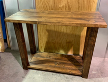 Load image into Gallery viewer, Rustic Honey Brown Farmhouse Console Table with Shelf
