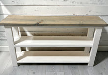 Load image into Gallery viewer, Handmade Farmhouse Bookshelf: Gray Top, White Base Console Table
