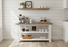 Load image into Gallery viewer, Handmade Farmhouse Bookshelf: Gray Top, White Base Console Table
