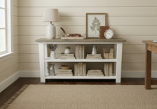 Load image into Gallery viewer, Handmade Farmhouse Bookshelf: Gray Top, White Base Console Table
