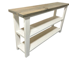Load image into Gallery viewer, Handmade Farmhouse Bookshelf: Gray Top, White Base Console Table
