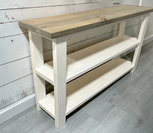 Load image into Gallery viewer, Handmade Farmhouse Bookshelf: Gray Top, White Base Console Table
