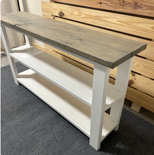 Load image into Gallery viewer, Handmade Farmhouse Bookshelf: Gray Top, White Base Console Table
